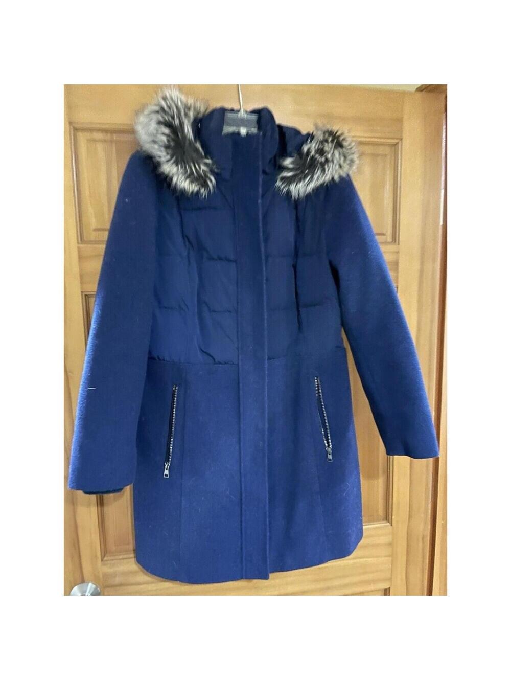 Women’s Lands End Blue Hooded Parks/ Winter Coat Wool M Medium Blue